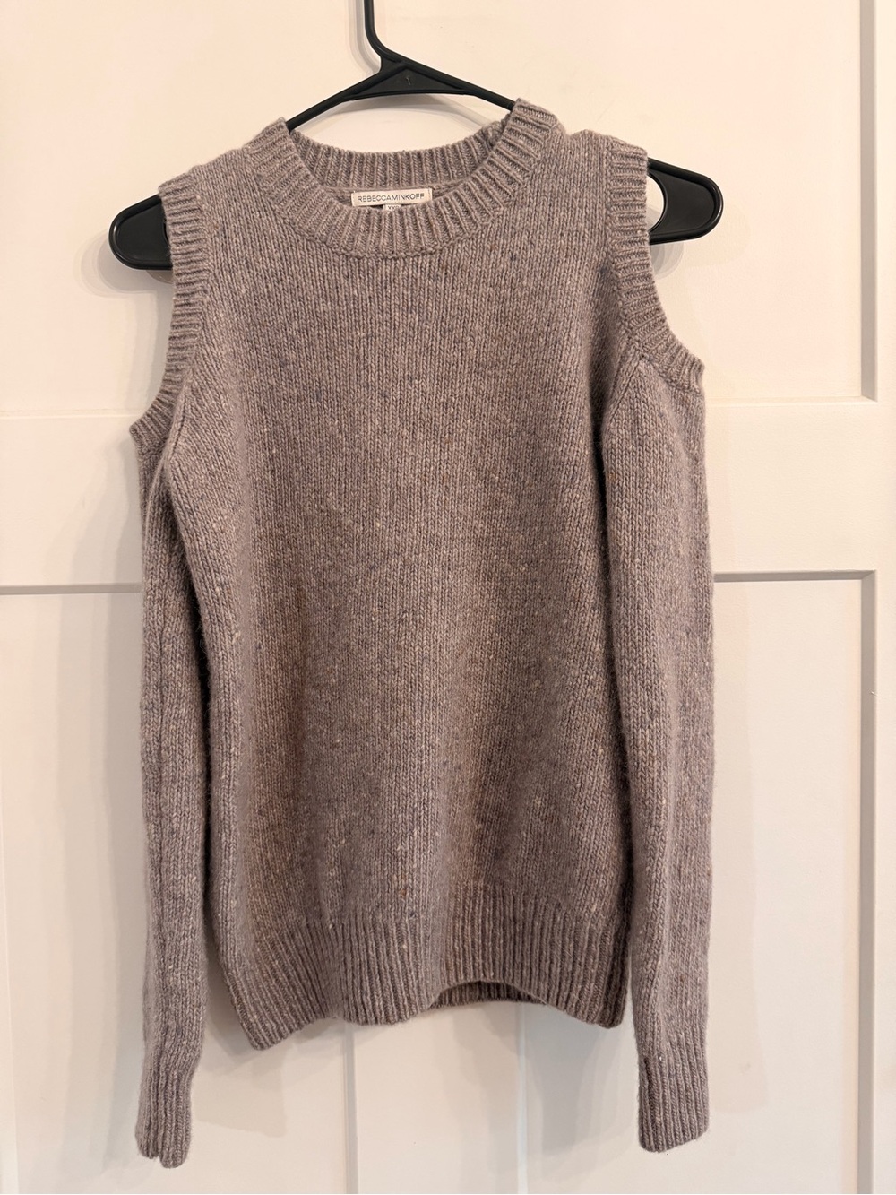 Rebecca Minkoff Grey Cold-Shoulder Knit Sweater, XXS, Wool, Warm and Cozy
